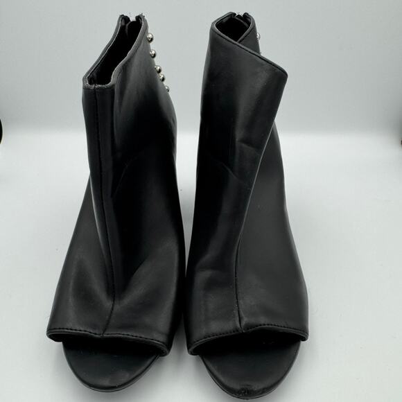Madden Girl Arla Studded Peep Toe Booties Black 8.5M Block Heel Zip Back - Picture 2 of 8